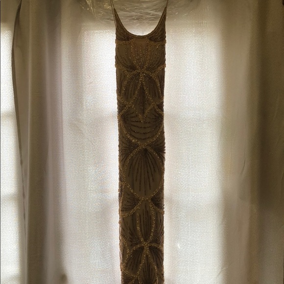 Adrianna Papell gold halter fully beaded gown - Picture 2 of 8